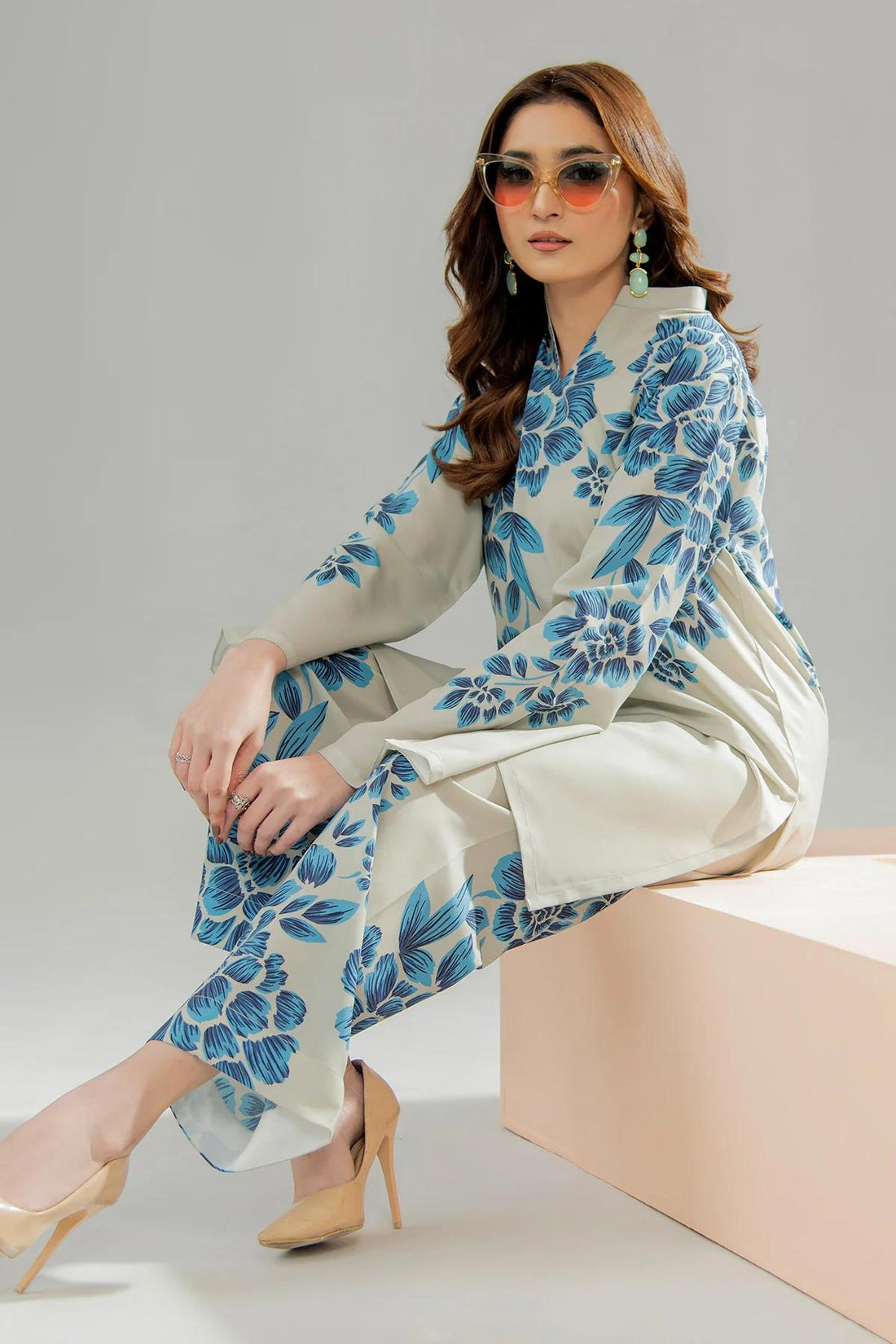 BLUE FLORAL PRINTED 2 PCS